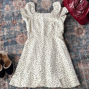 LOFT white & black polka dot linen dress